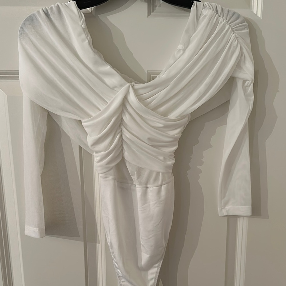SHEIN Cream Ruched Bodysuit Top